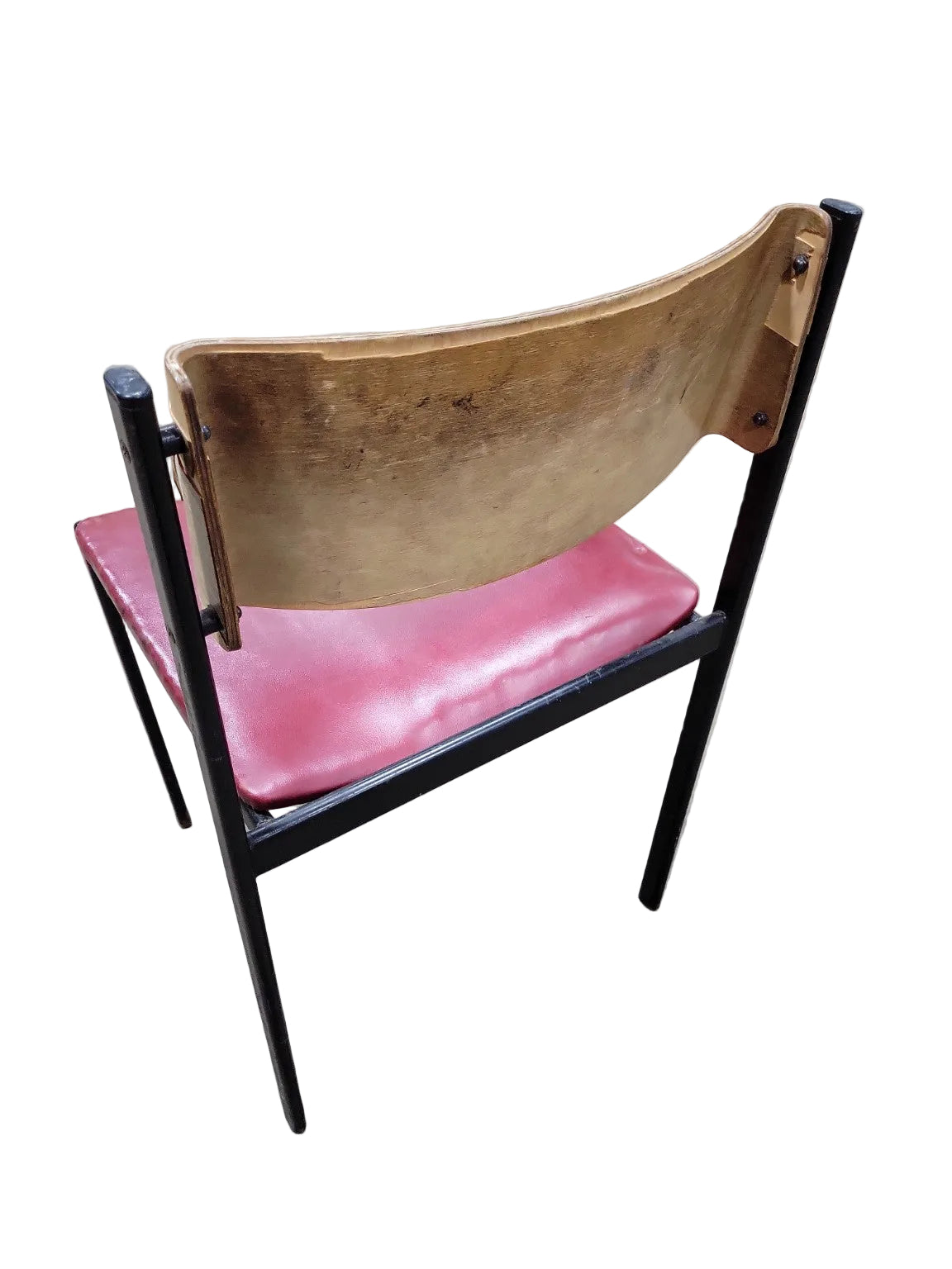 Mid-Century Industrial Metal Dining Chair – Red Vinyl Seat