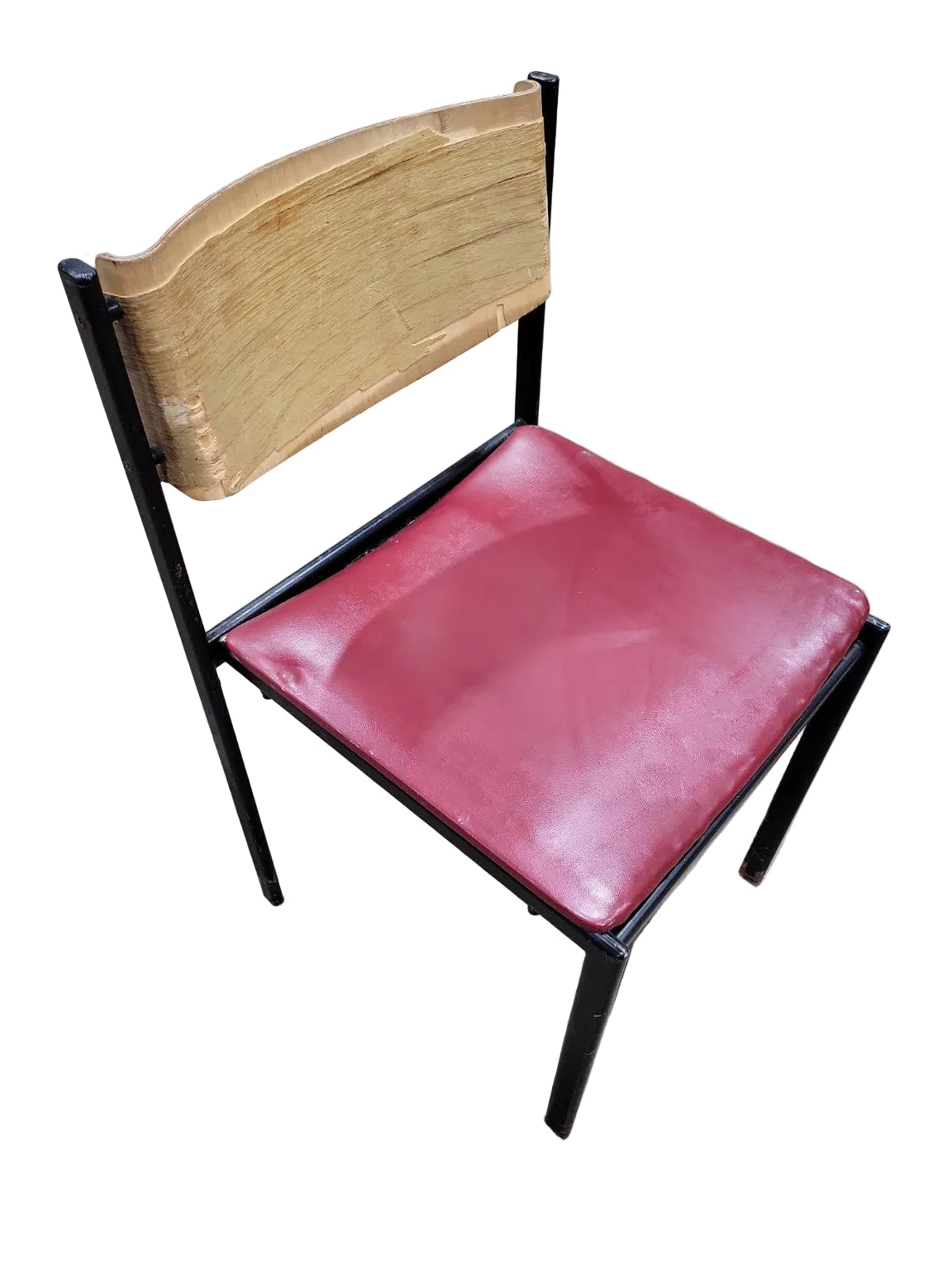 Mid-Century Industrial Metal Dining Chair – Red Vinyl Seat