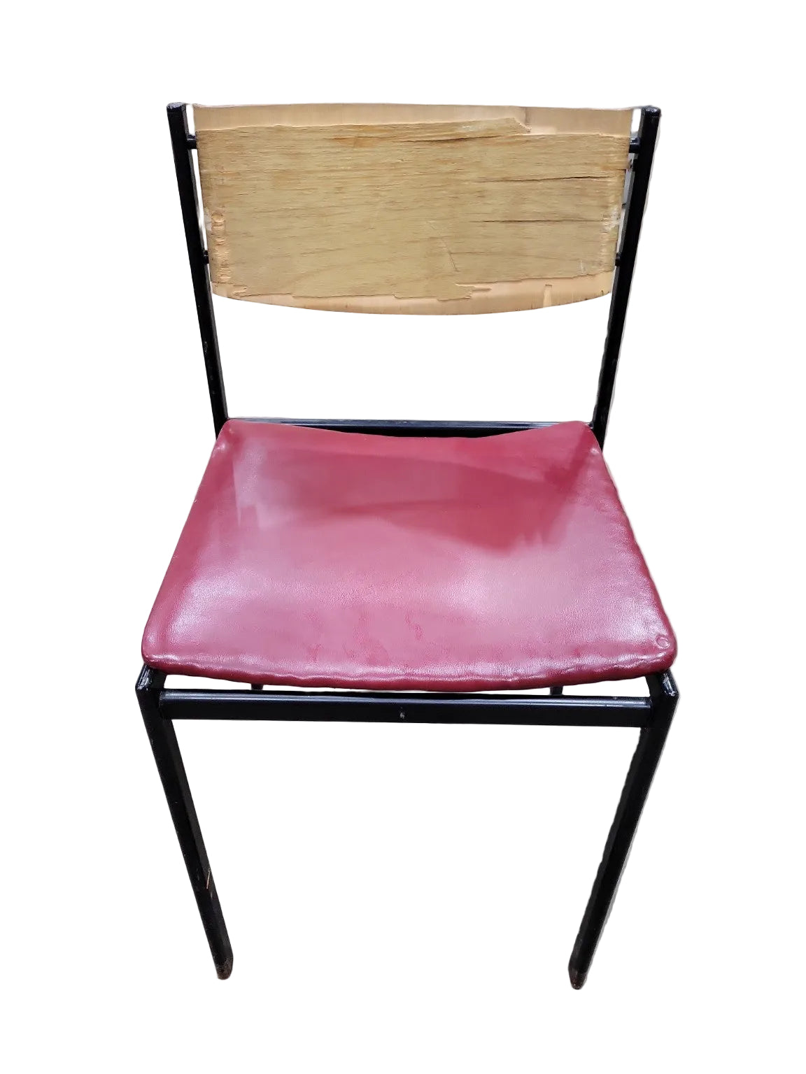 Mid-Century Industrial Metal Dining Chair – Red Vinyl Seat