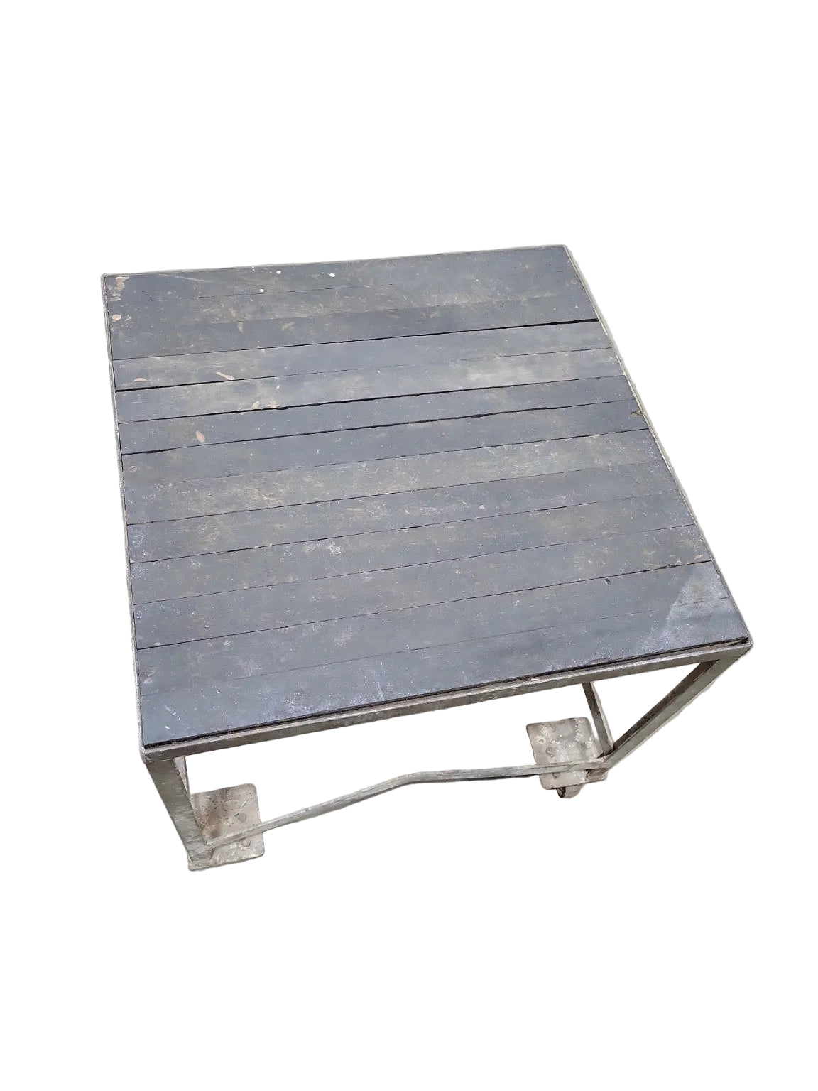 Industrial Steel Rolling Cart – Slatted Wood Top