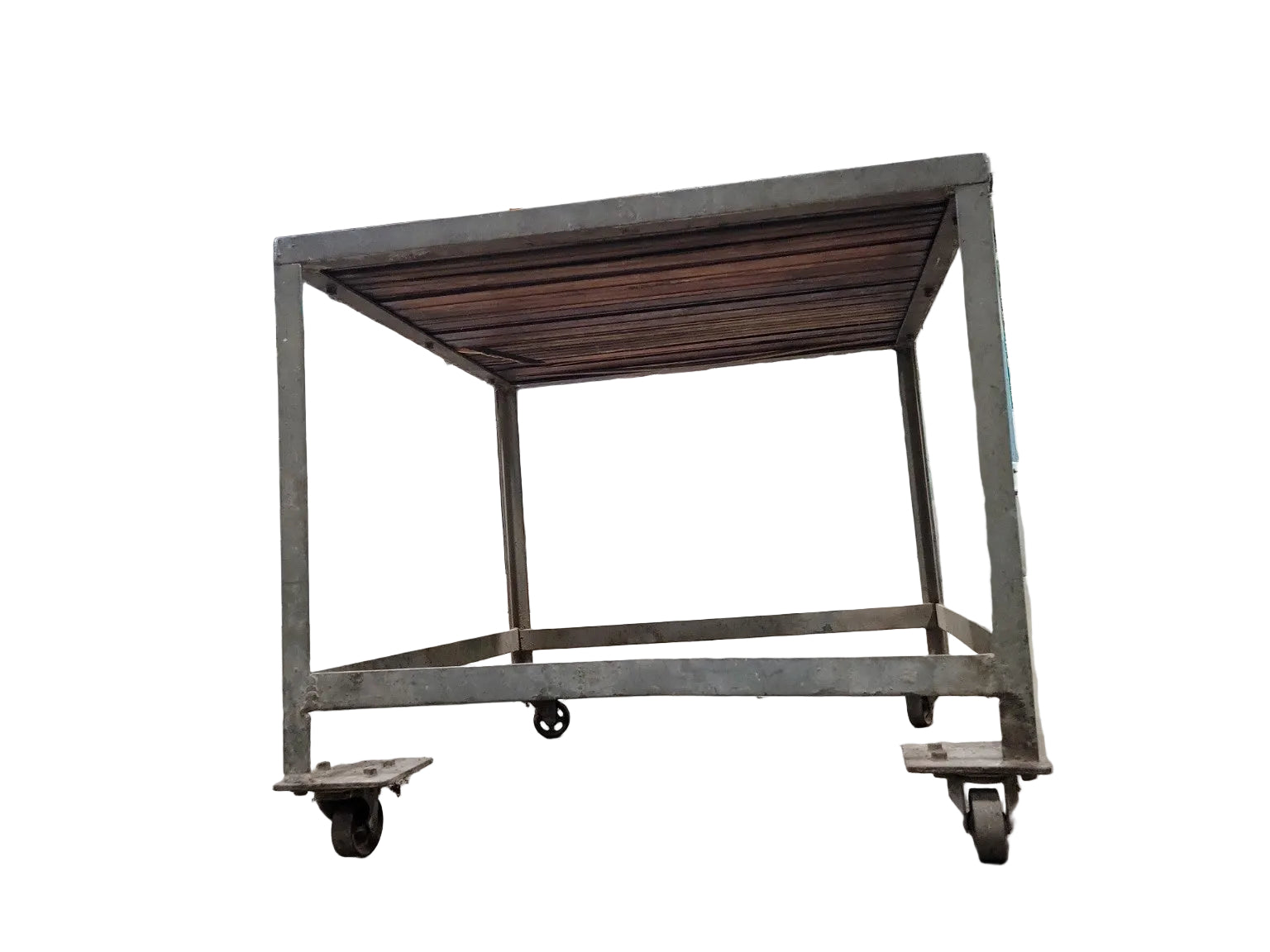 Industrial Steel Rolling Cart – Slatted Wood Top