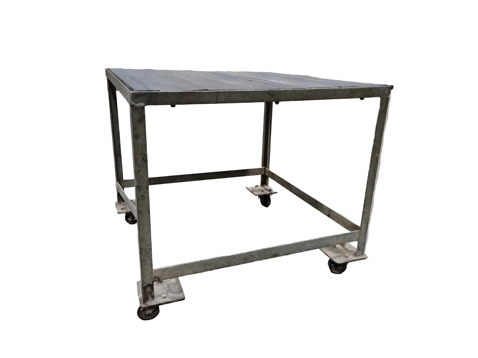 Industrial Steel Rolling Cart – Slatted Wood Top
