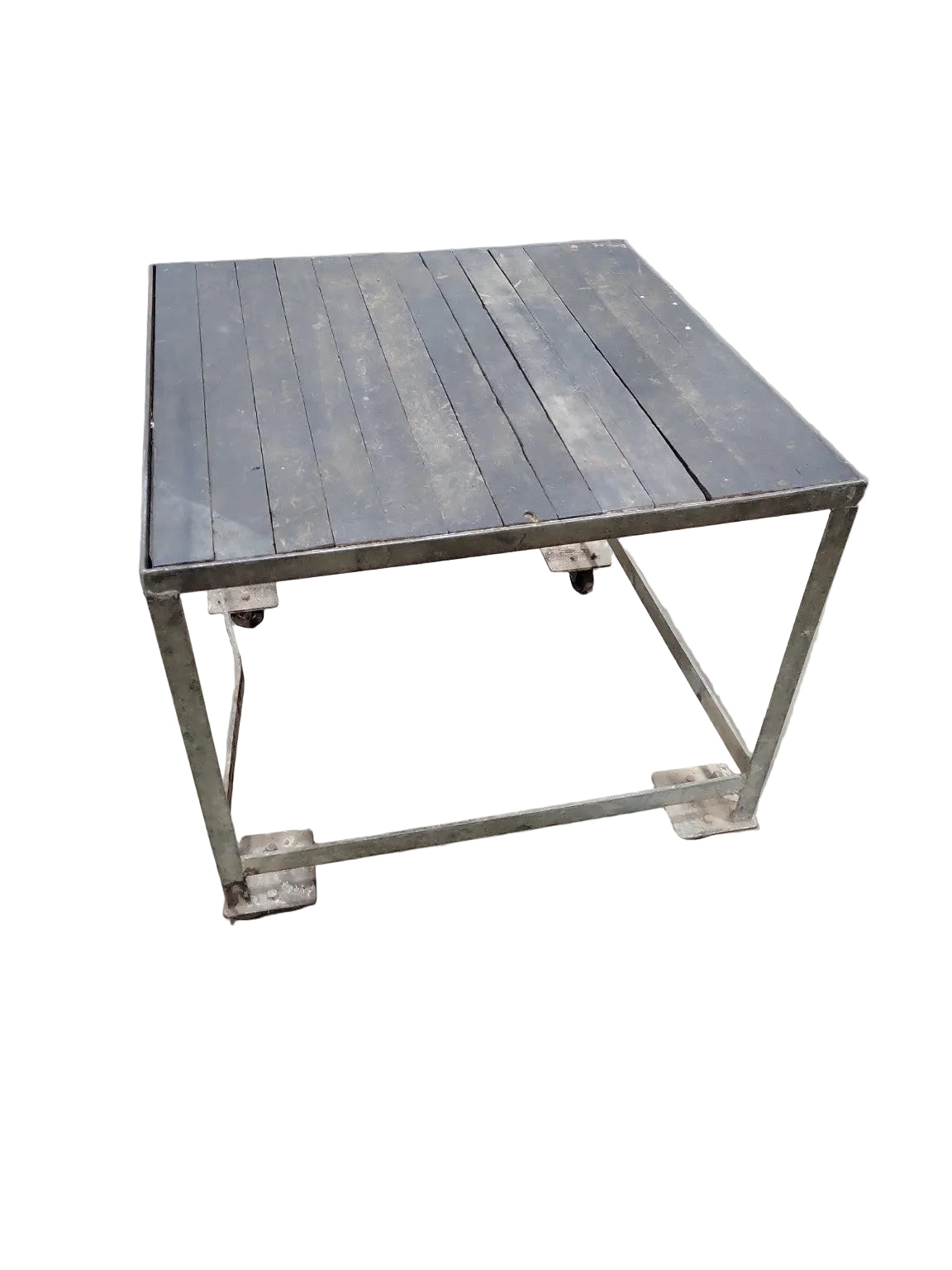 Industrial Steel Rolling Cart – Slatted Wood Top