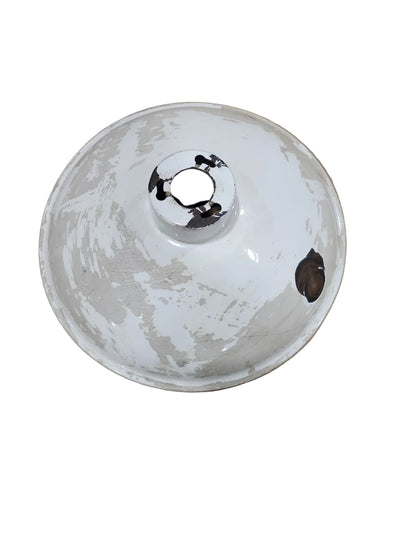 Vintage White Enamel Industrial Light Shade – Wide Dome Utility Fixture