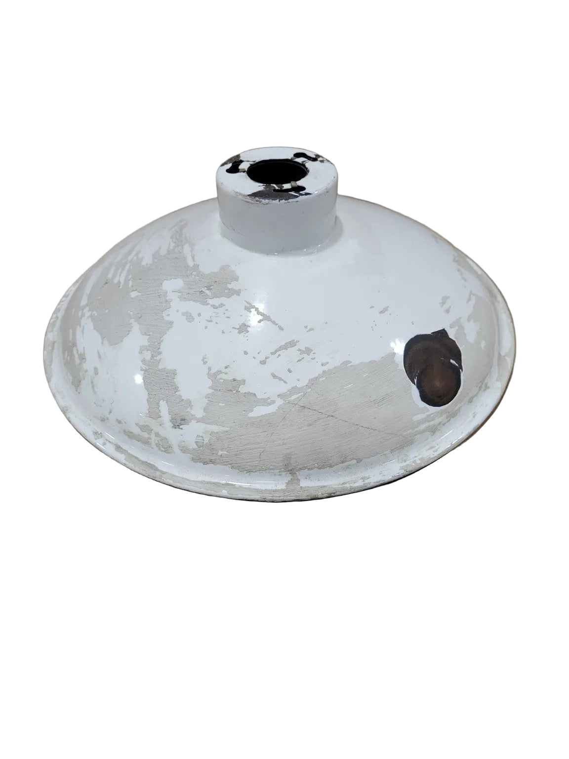 Vintage White Enamel Industrial Light Shade – Wide Dome Utility Fixture