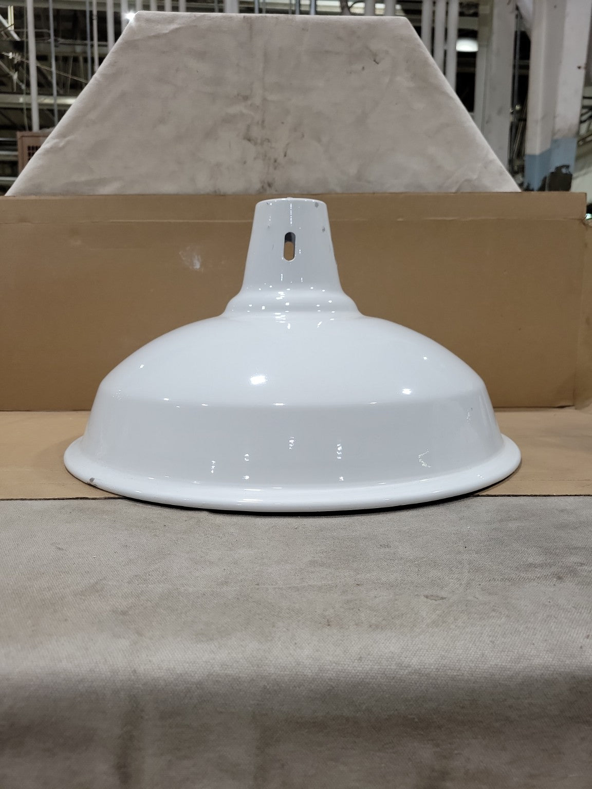 Vintage White Enamel Industrial Light Shade – Large Deep Dome Fixture