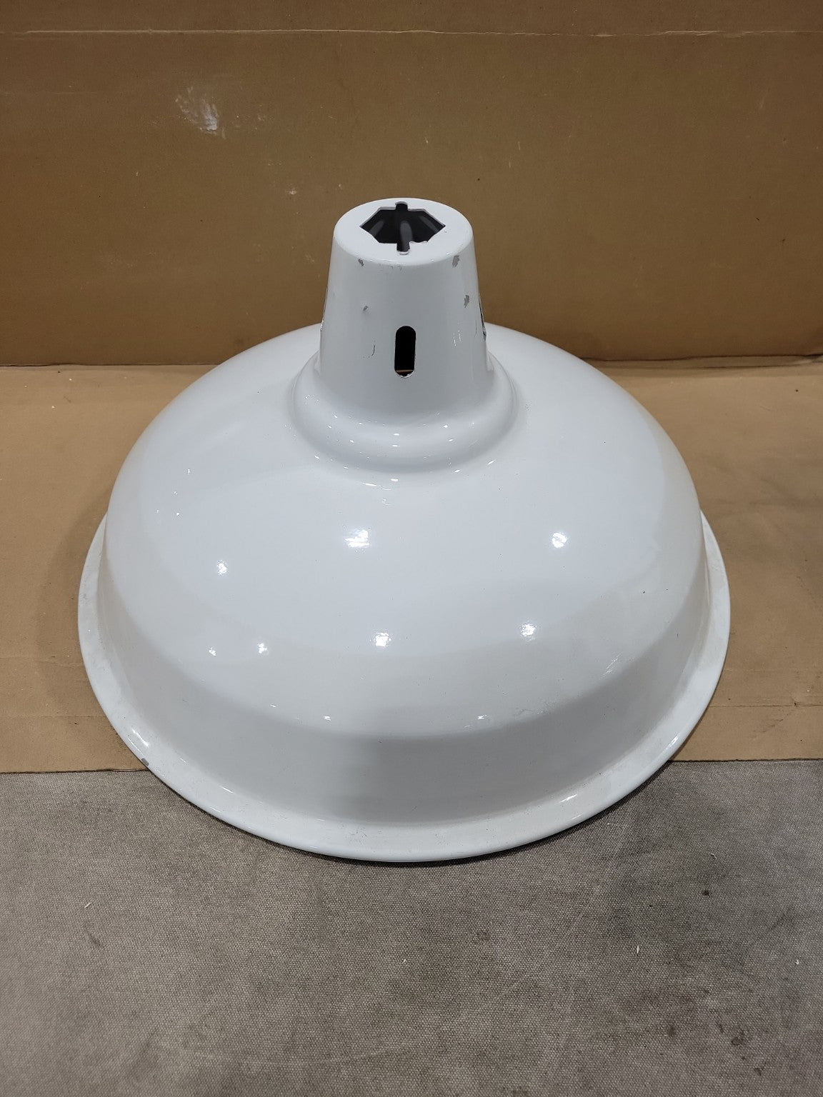 Vintage White Enamel Industrial Light Shade – Large Deep Dome Fixture