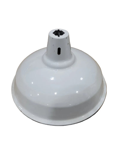 Vintage White Enamel Industrial Light Shade – Large Deep Dome Fixture