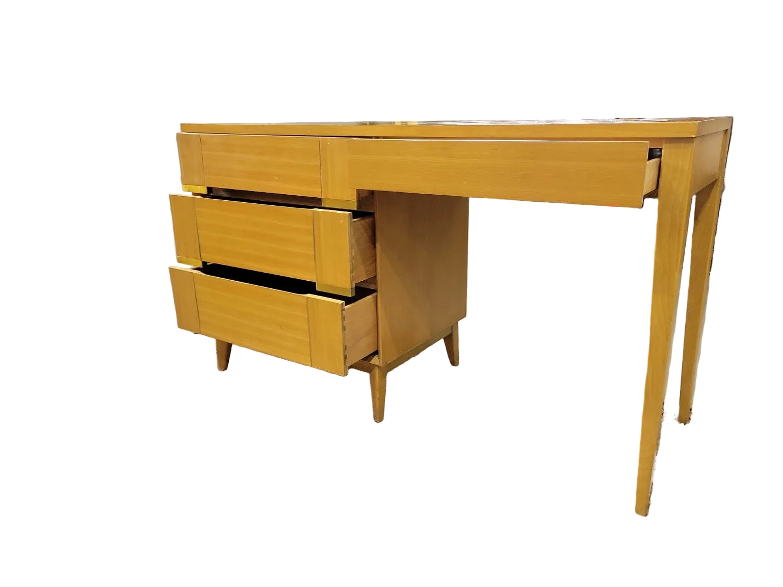 Mid-Century Modern Wood Desk with Integrated 3-Drawer Cabinet