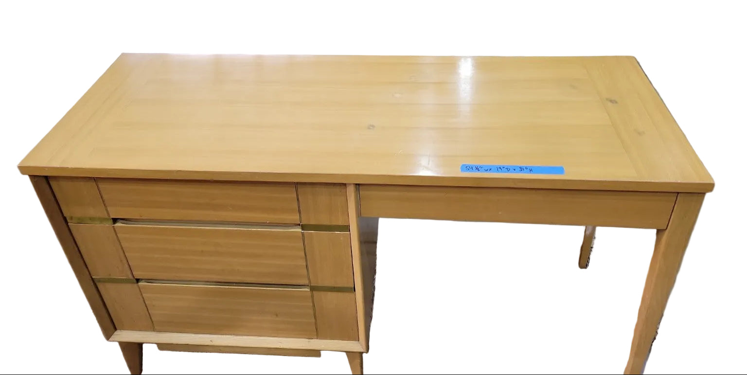 Mid-Century Modern Wood Desk with Integrated 3-Drawer Cabinet