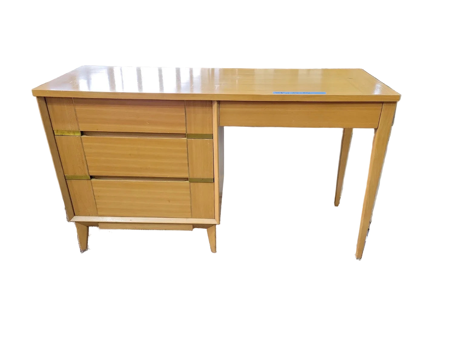 Mid-Century Modern Wood Desk with Integrated 3-Drawer Cabinet