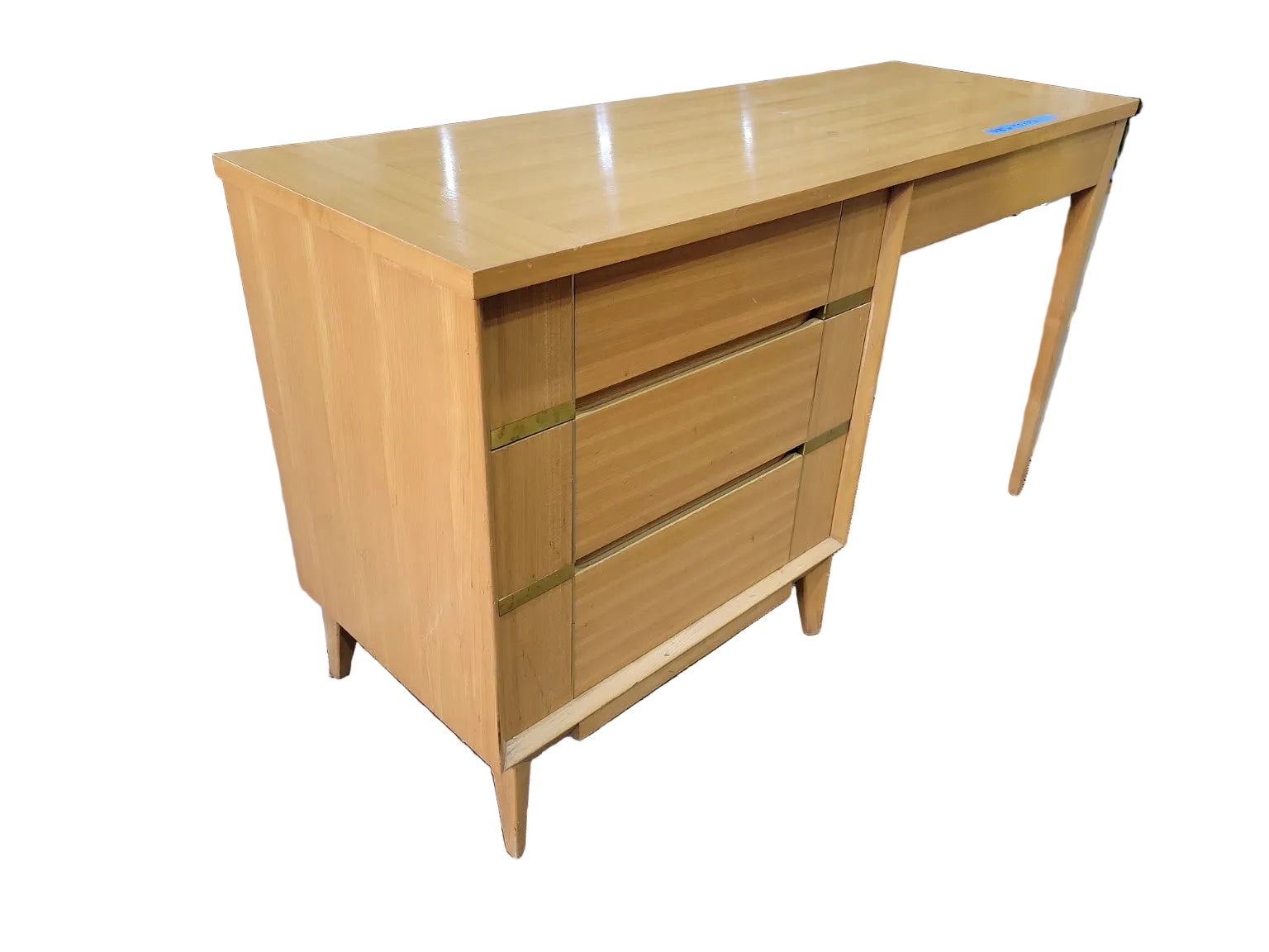 Mid-Century Modern Wood Desk with Integrated 3-Drawer Cabinet