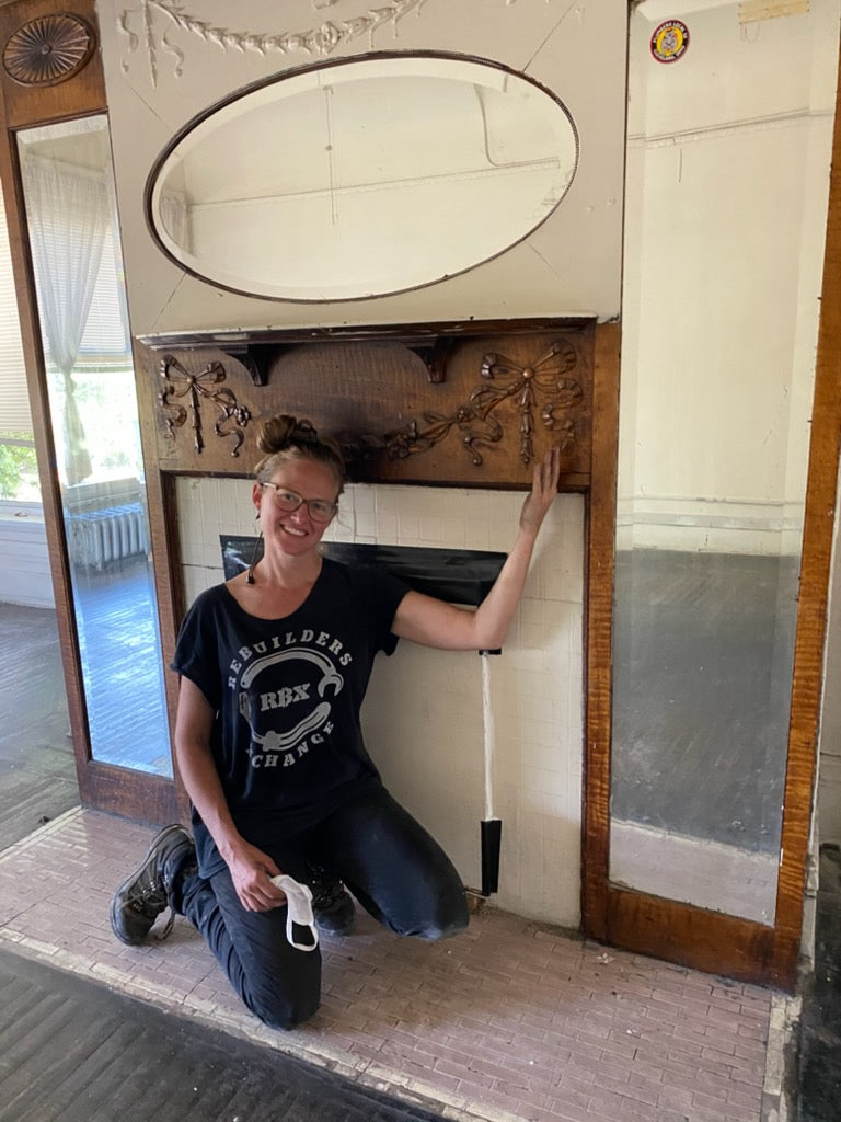 Edwardian Carved Wood Fireplace Mantel with Oval Mirror