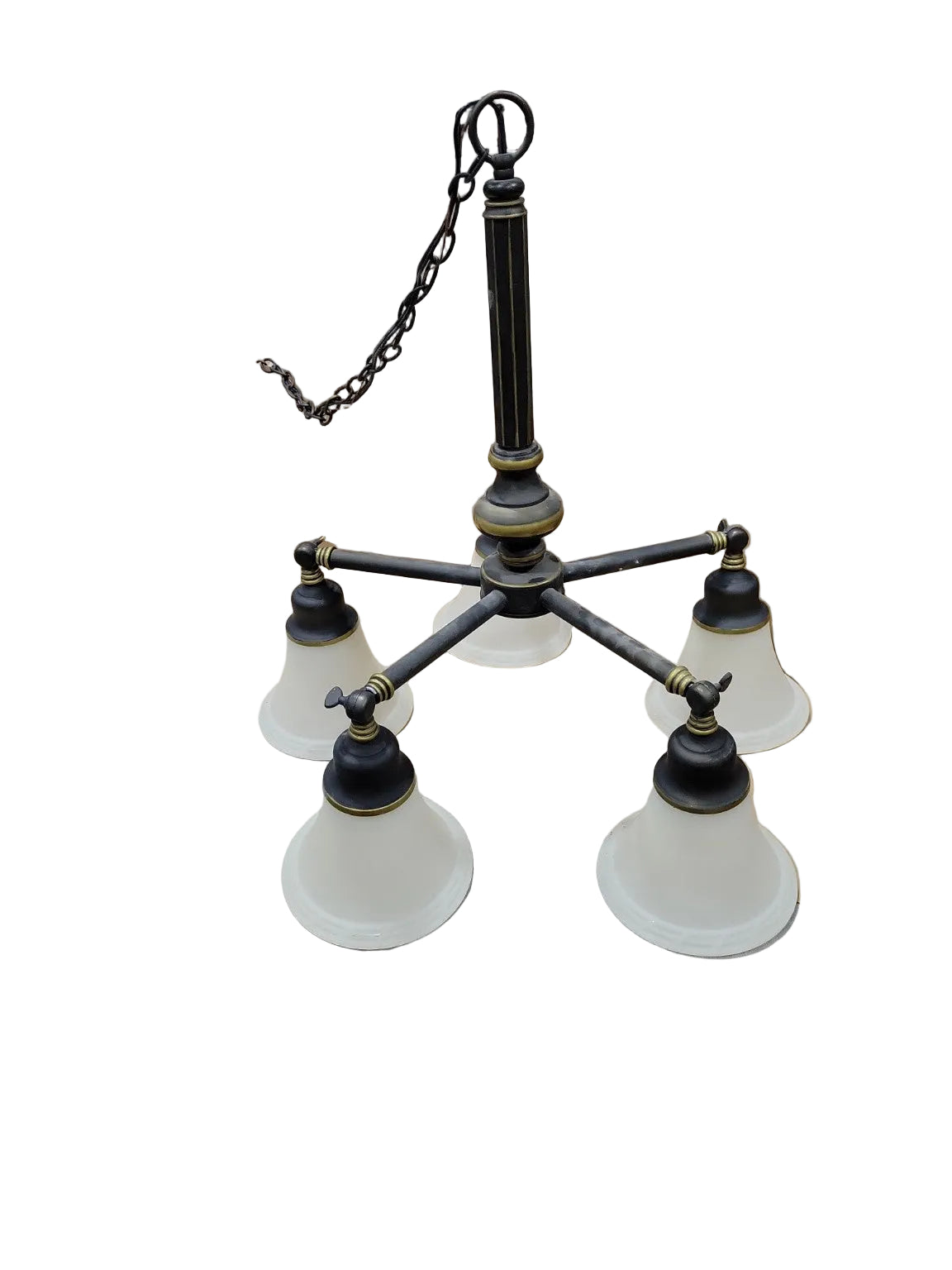 Vintage 5-Light Bronze Chandelier with Frosted Shades