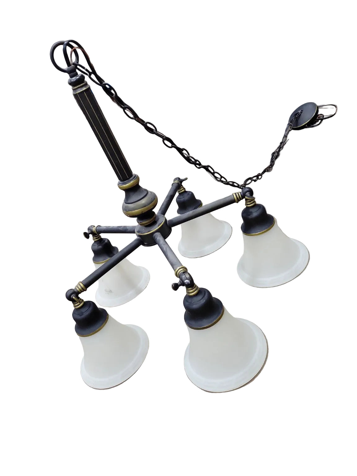Vintage 5-Light Bronze Chandelier with Frosted Shades