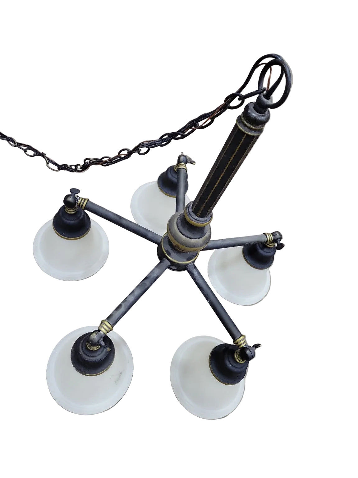 Vintage 5-Light Bronze Chandelier with Frosted Shades
