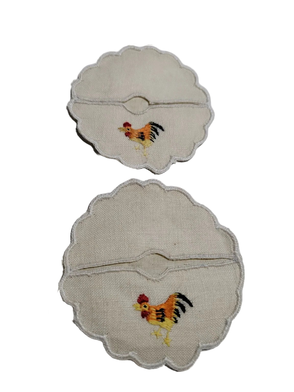 Vintage Rooster Embroidered Linen Wine Glass Coasters – Set of 12