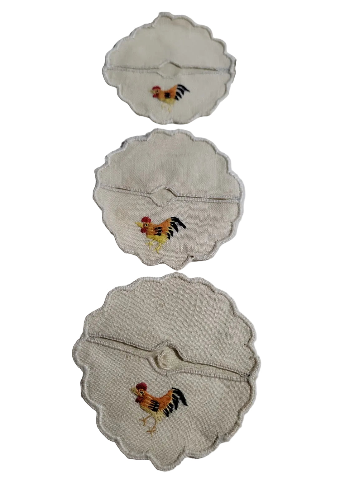 Vintage Rooster Embroidered Linen Wine Glass Coasters – Set of 12