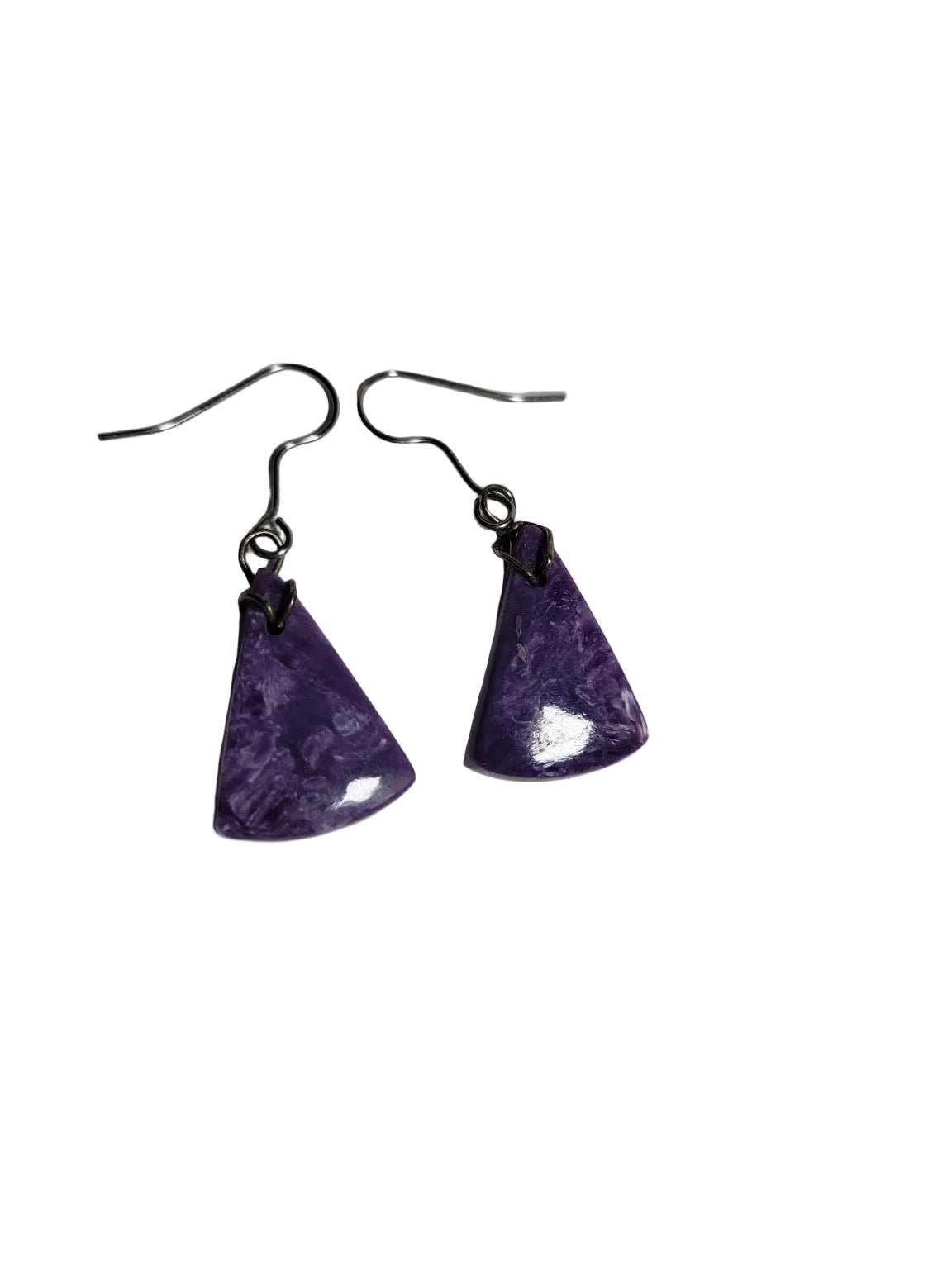 Vintage Purple Stone Dangle Earrings – Triangular Cabochon
