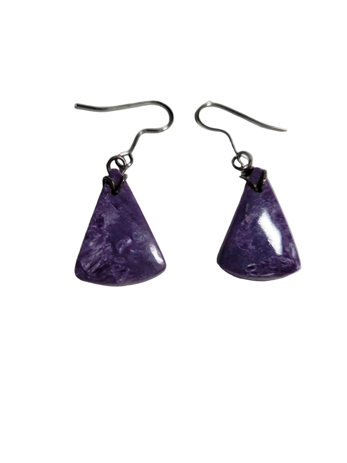 Vintage Purple Stone Dangle Earrings – Triangular Cabochon