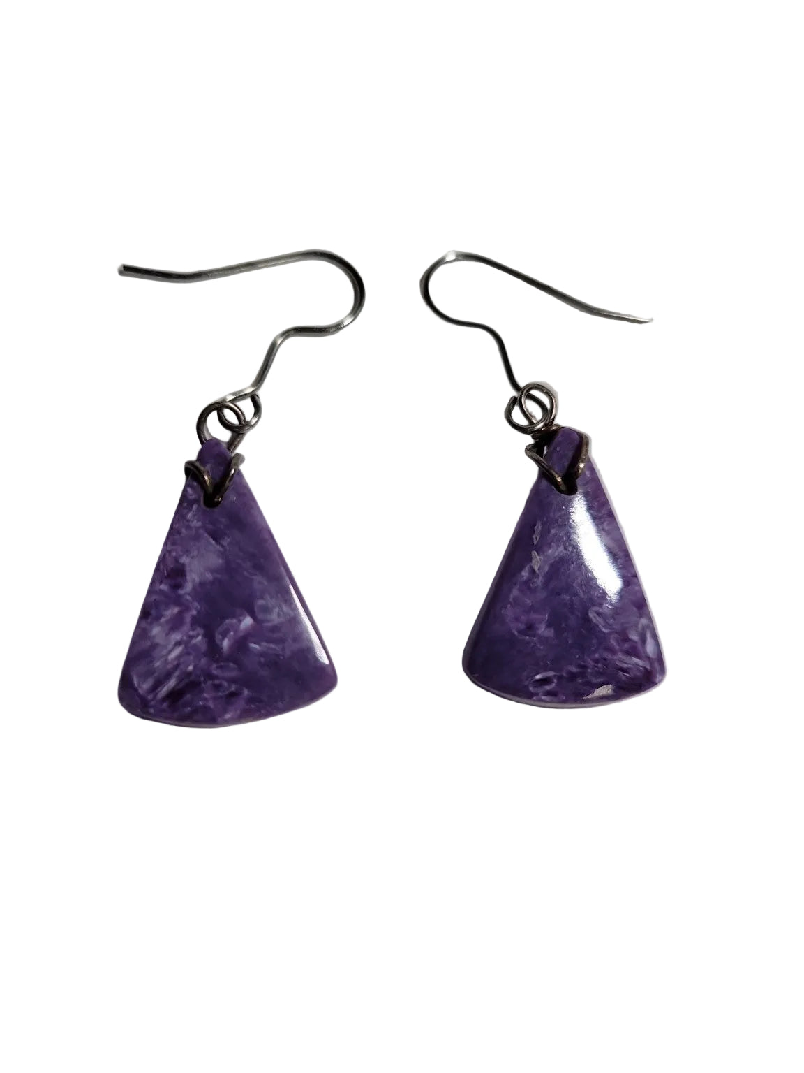 Vintage Purple Stone Dangle Earrings – Triangular Cabochon