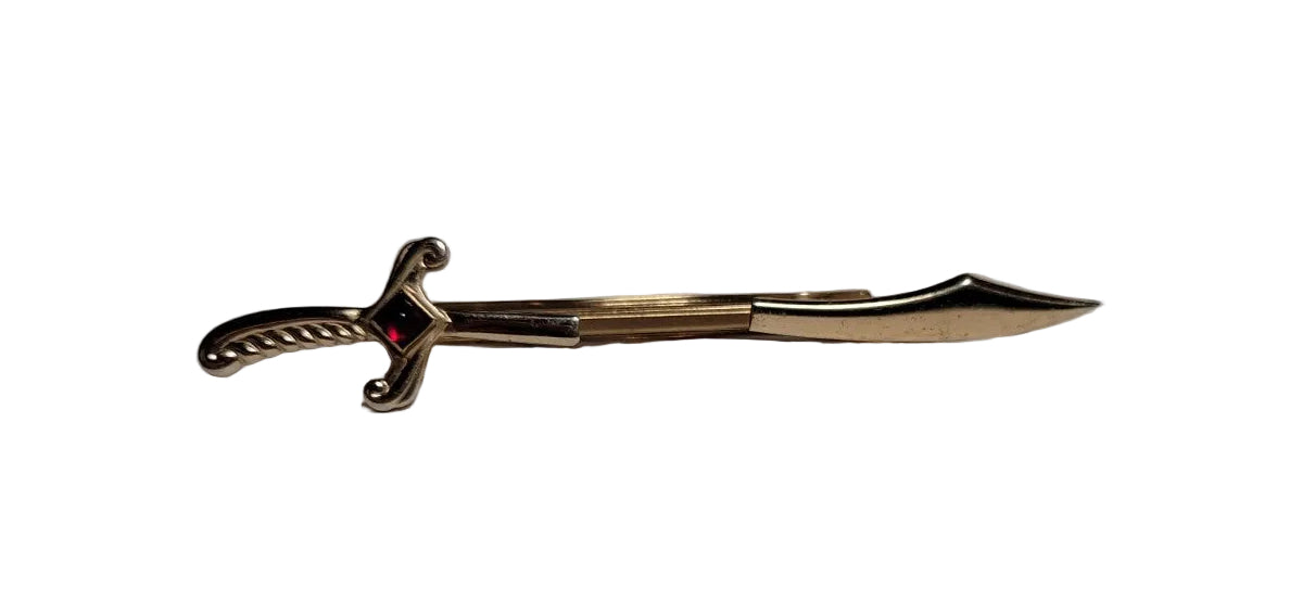 Vintage Hickok Sword Tie Clip – Gold Tone with Red Stone