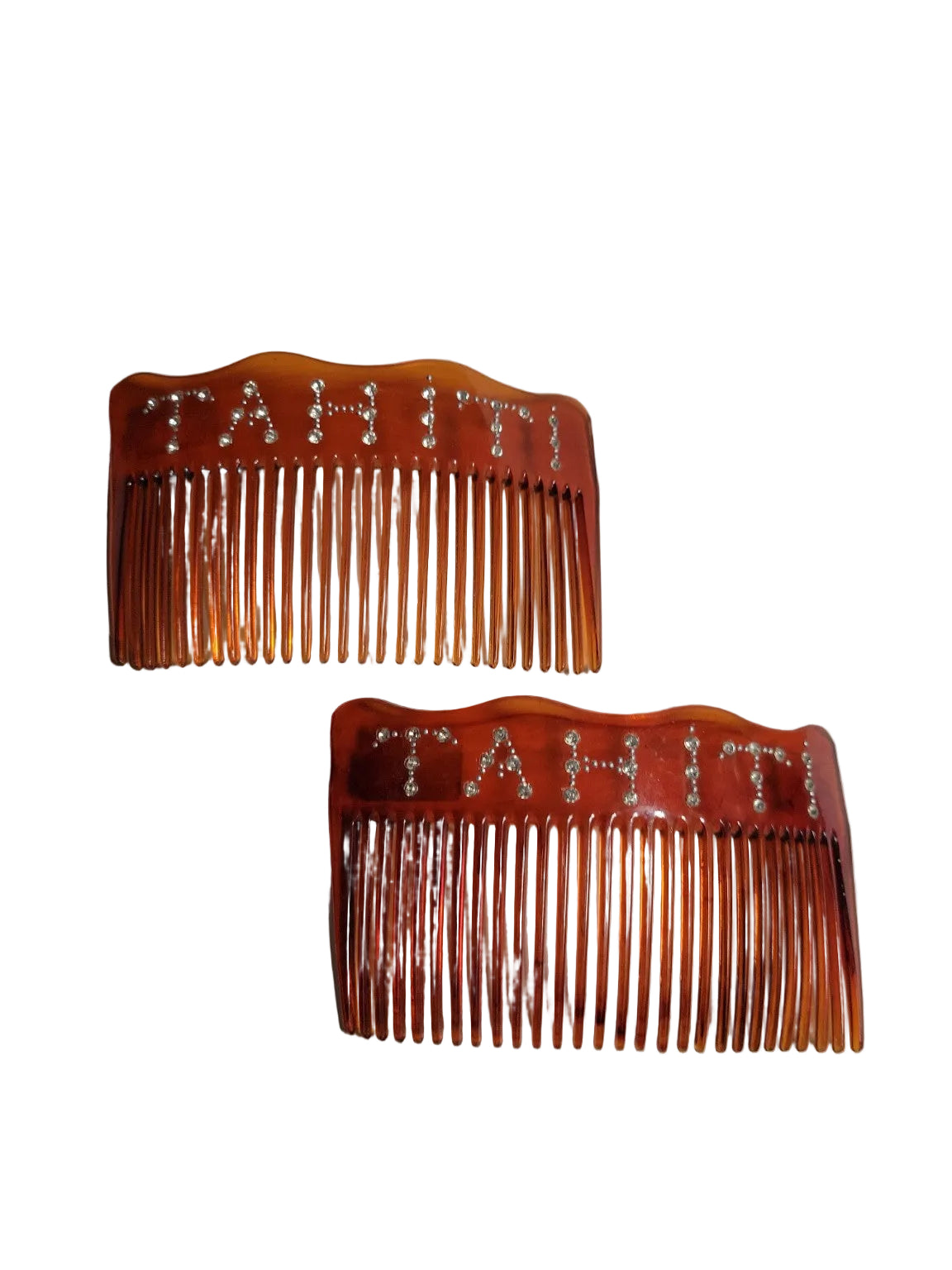 Vintage Tortoiseshell Lucite “Tahiti” Rhinestone Hair Combs – Pair
