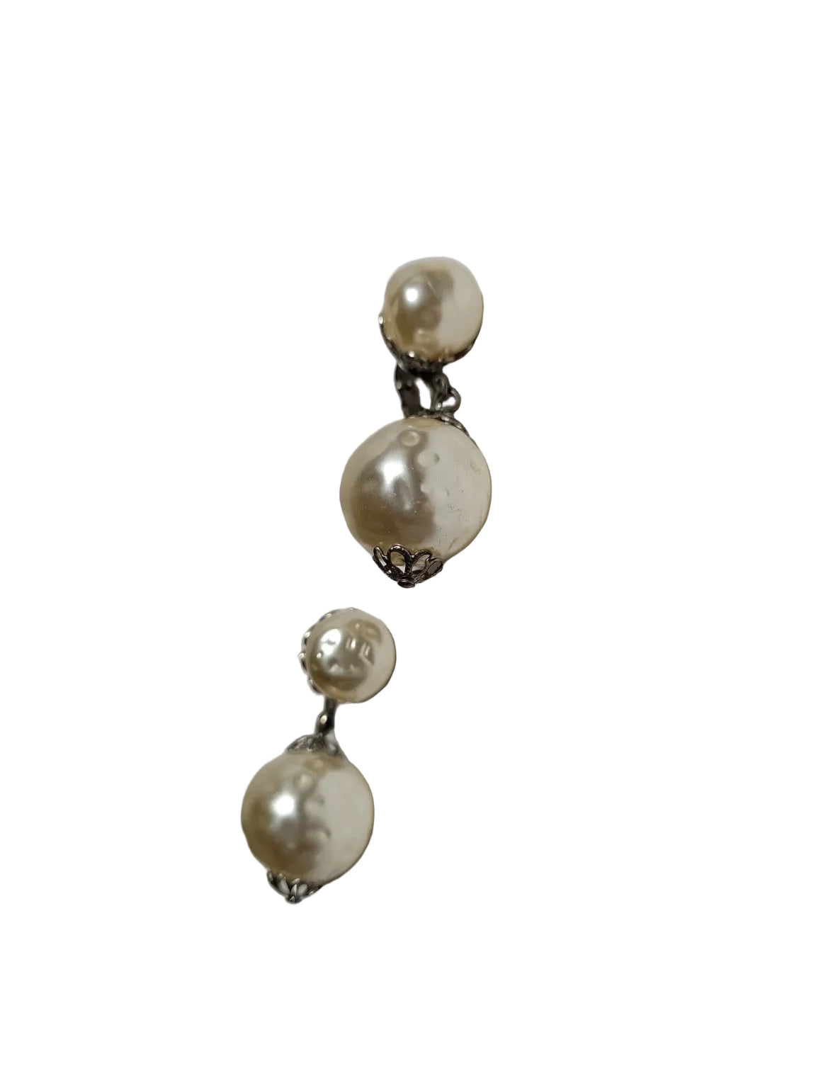 Vintage Faux Pearl Drop Clip-On Earrings – Double Bead Dangle