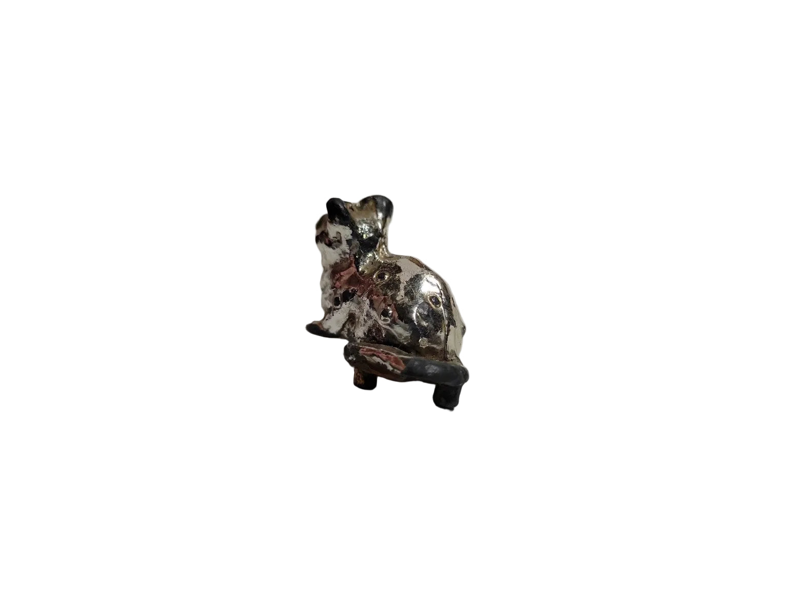 Vintage Silver-Tone Cat Figurine – Rhinestone Eyes
