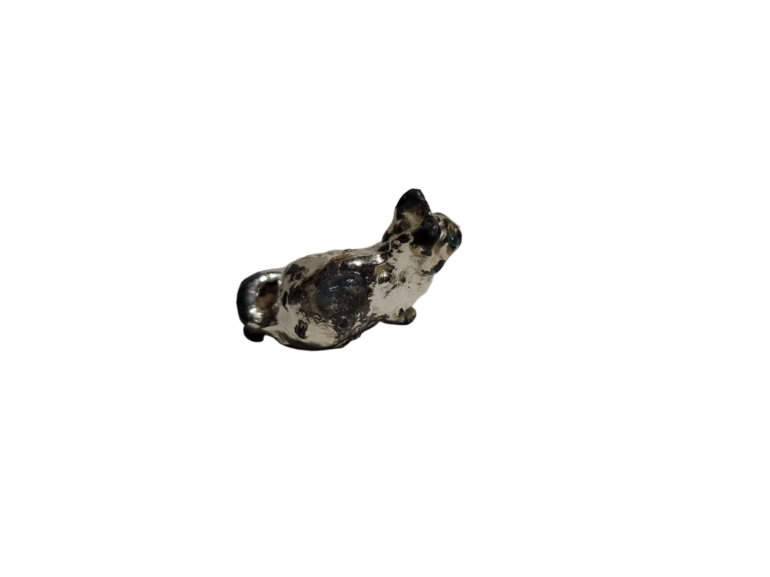 Vintage Silver-Tone Cat Figurine – Rhinestone Eyes