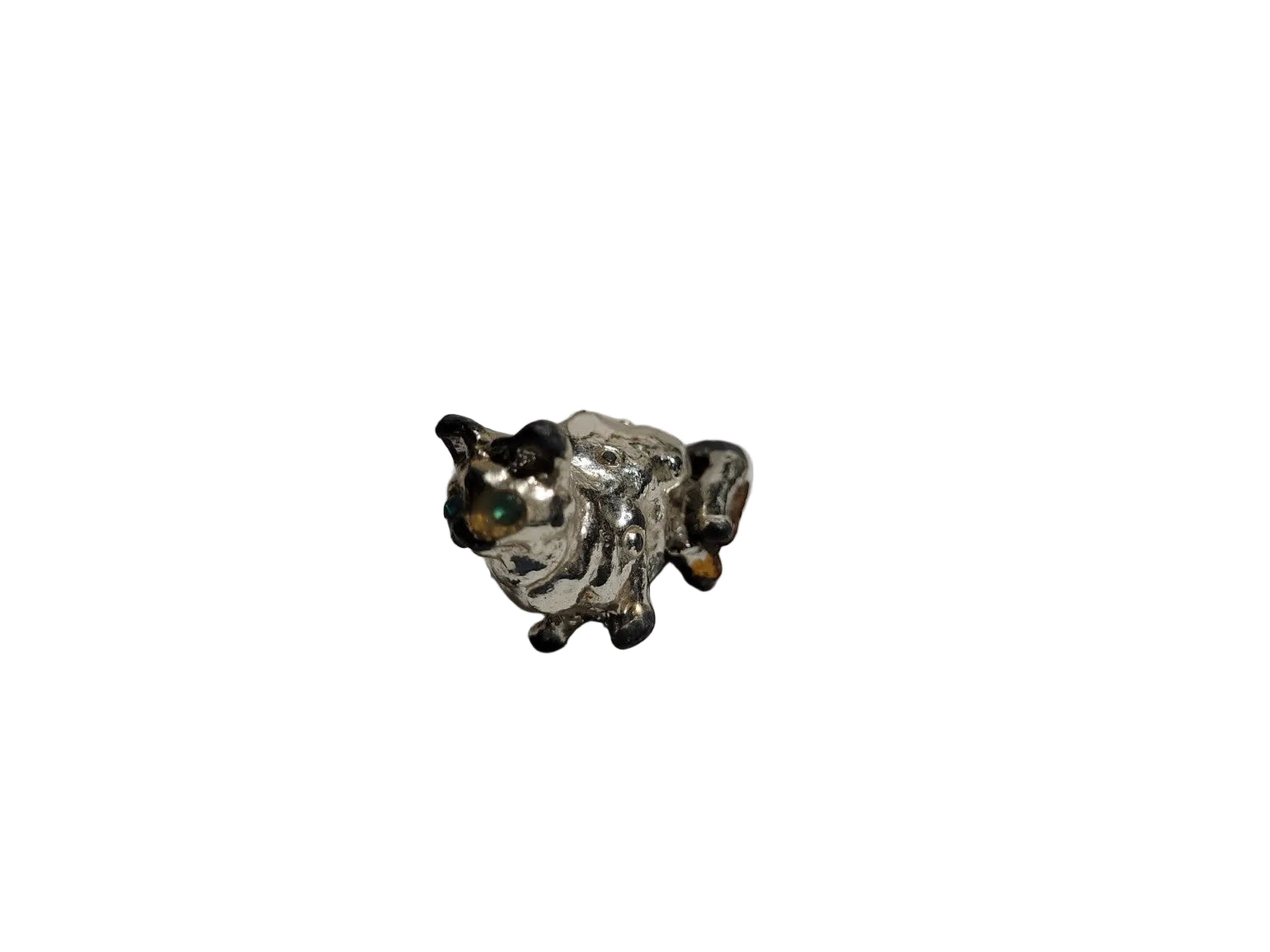 Vintage Silver-Tone Cat Figurine – Rhinestone Eyes