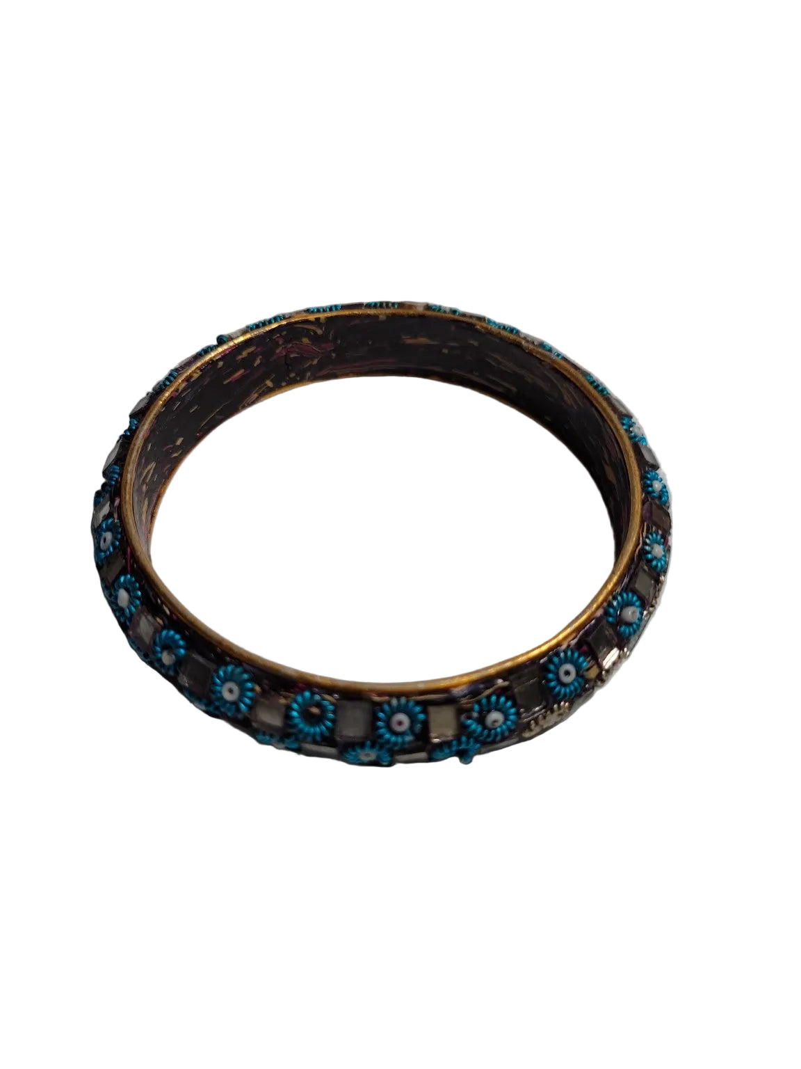 Vintage Mosaic Tile Bangle Bracelet – Turquoise Inlay