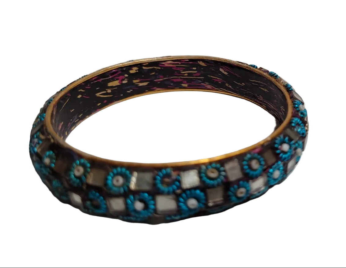 Vintage Mosaic Tile Bangle Bracelet – Turquoise Inlay