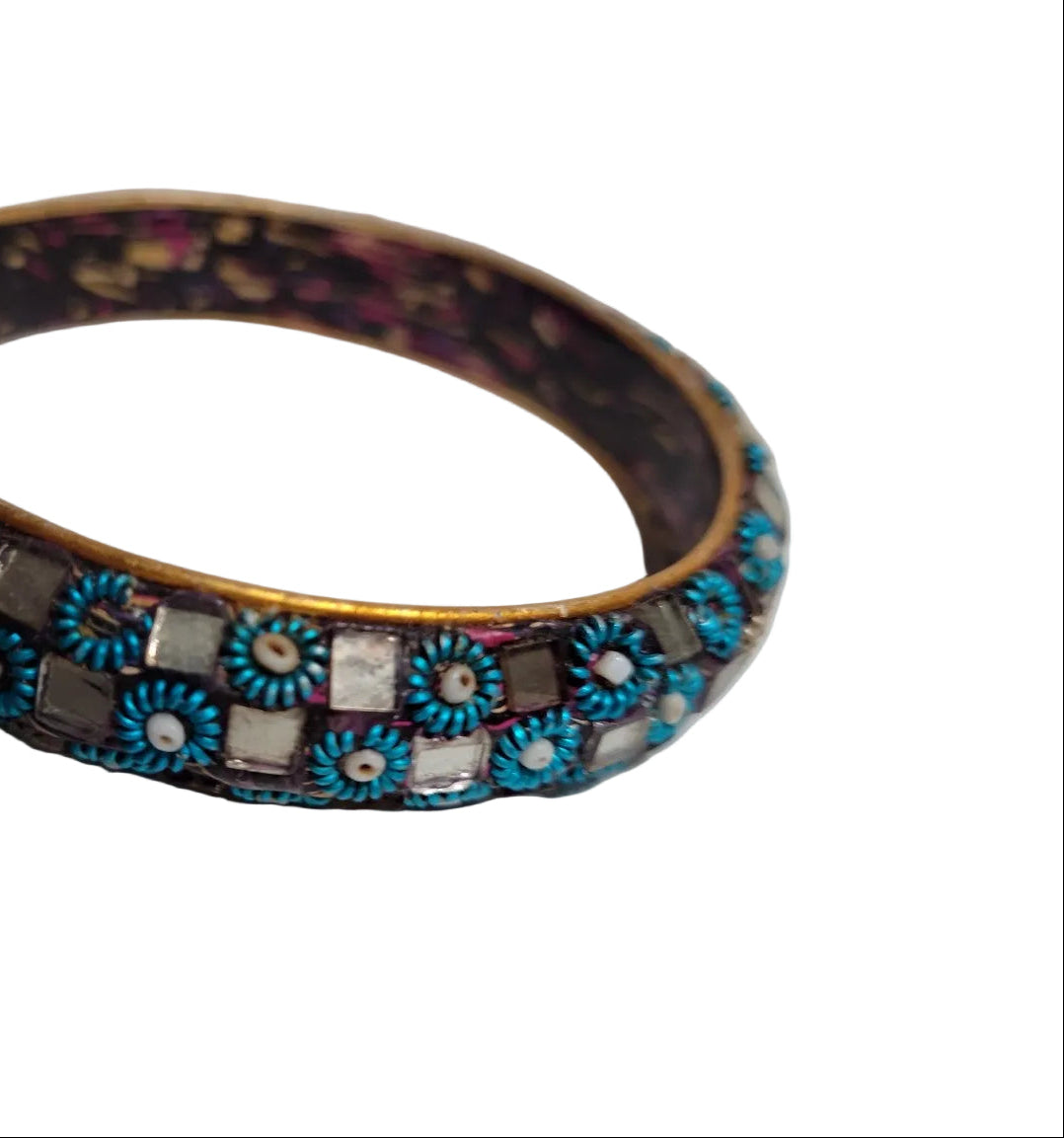 Vintage Mosaic Tile Bangle Bracelet – Turquoise Inlay