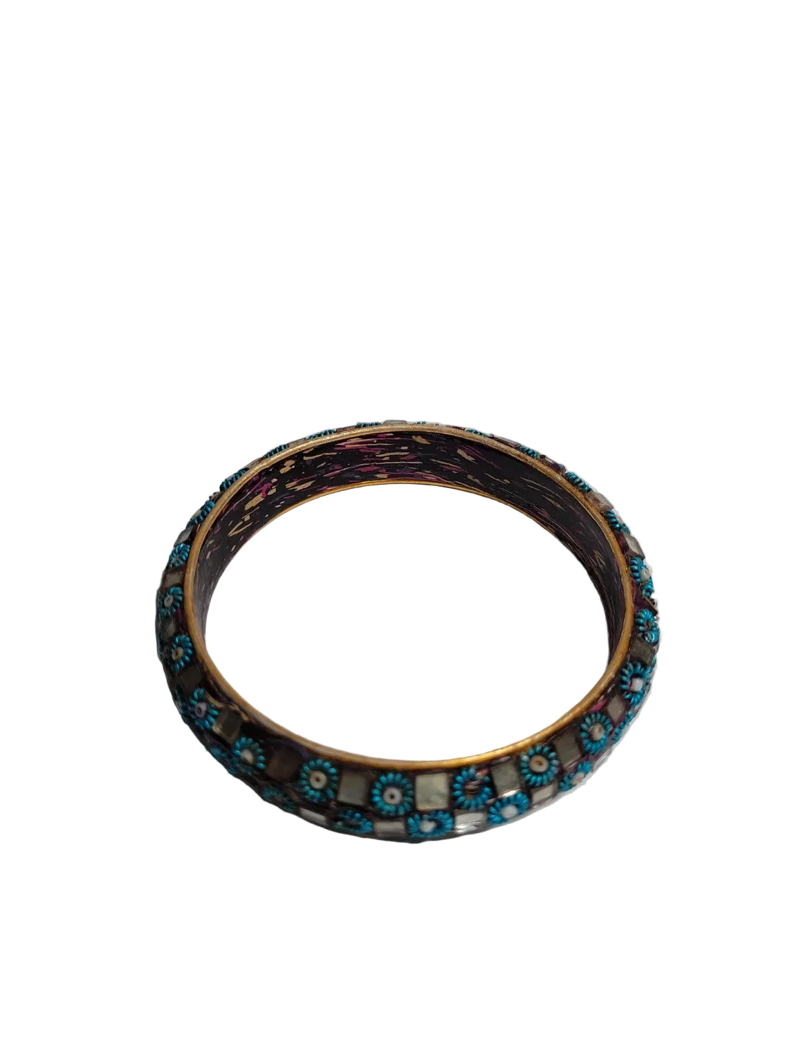 Vintage Mosaic Tile Bangle Bracelet – Turquoise Inlay