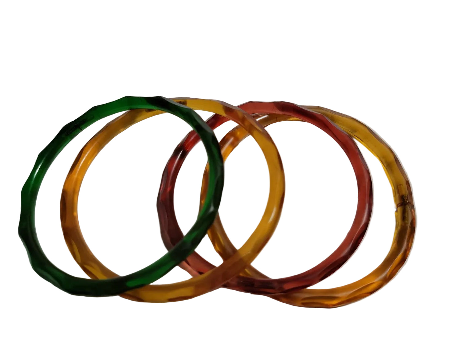 Vintage Faceted Lucite Bangle Set – Multicolor Acrylic Bracelets (4 pcs)