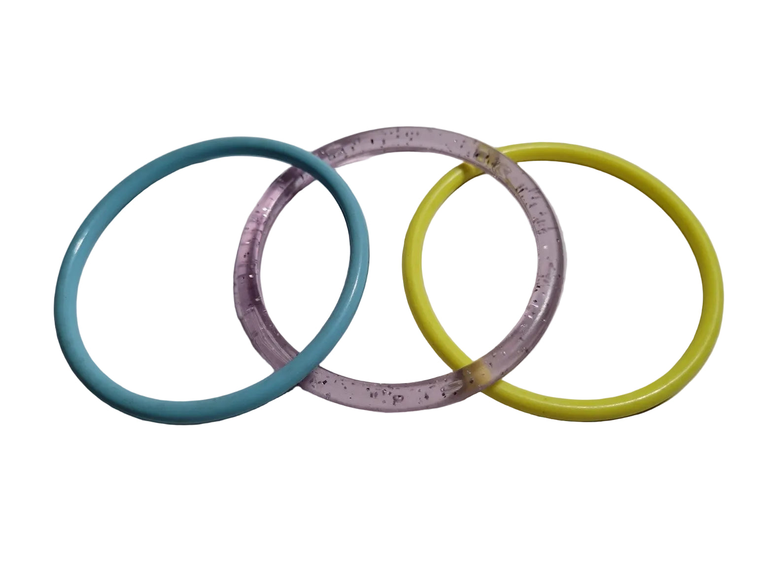 Vintage Colorful Plastic Bangle Set – Mid-Century Style Bracelets (Set of 3)