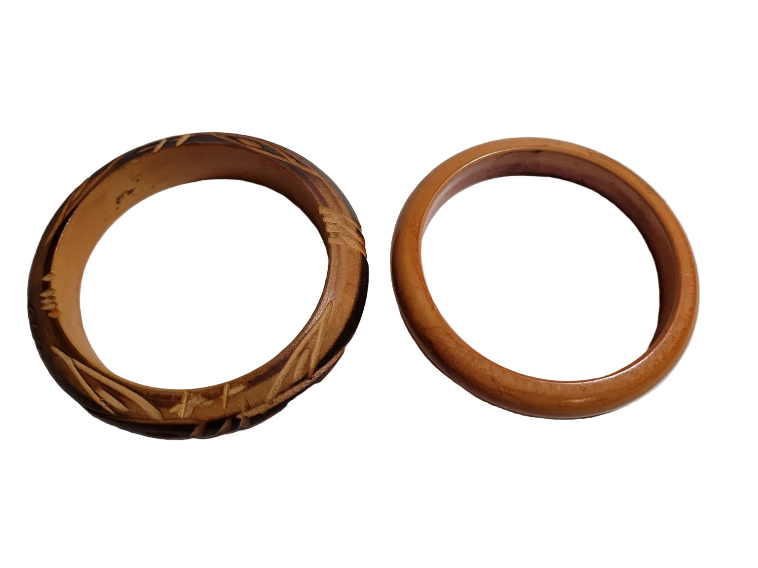 Vintage Carved Wood Bangle Bracelets – Handcrafted Pair
