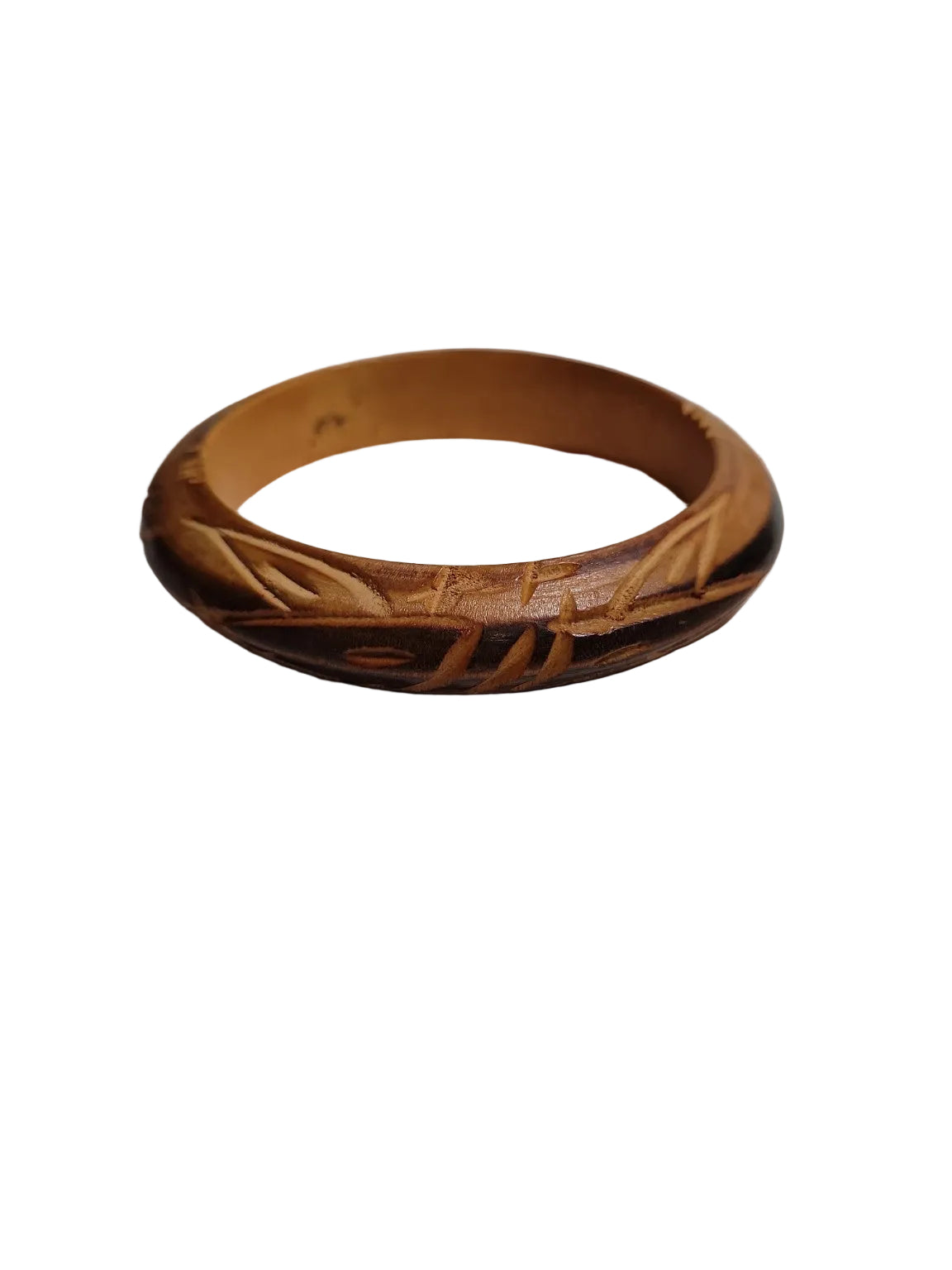 Vintage Carved Wood Bangle Bracelets – Handcrafted Pair