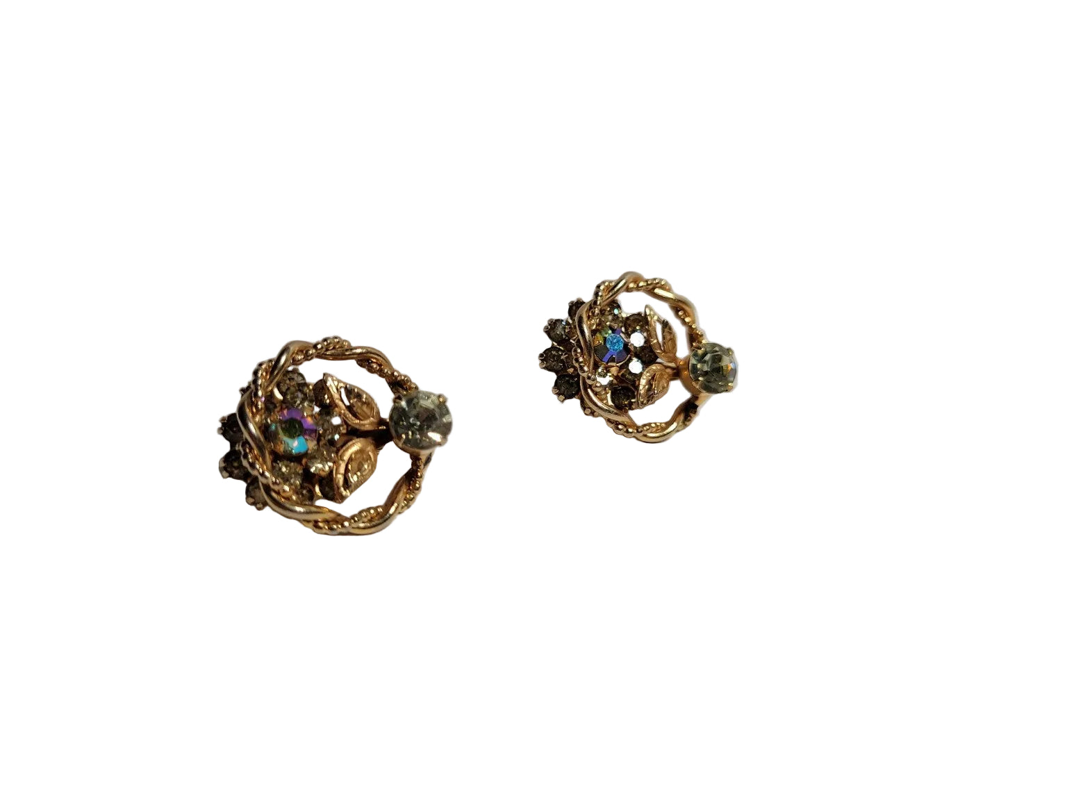 Vintage Moonstone Rhinestone Cluster Clip-On Earrings