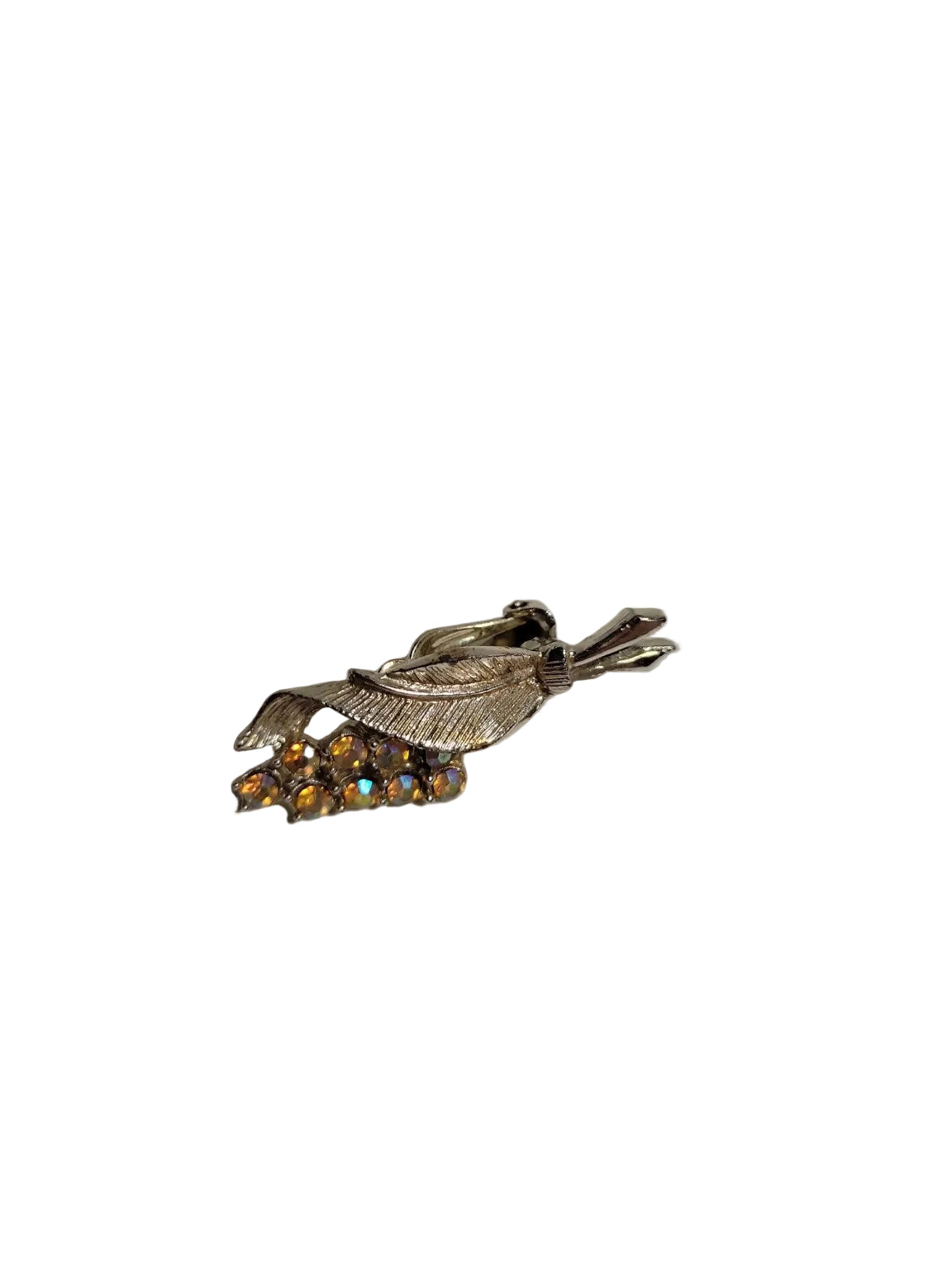 Vintage Gold Tone Rhinestone Floral Spray Brooch