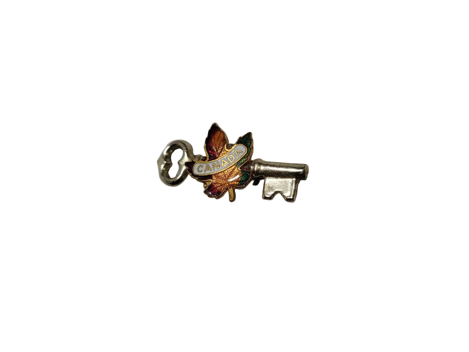 Vintage Canada Maple Leaf Key Brooch – Enamel Souvenir Pin