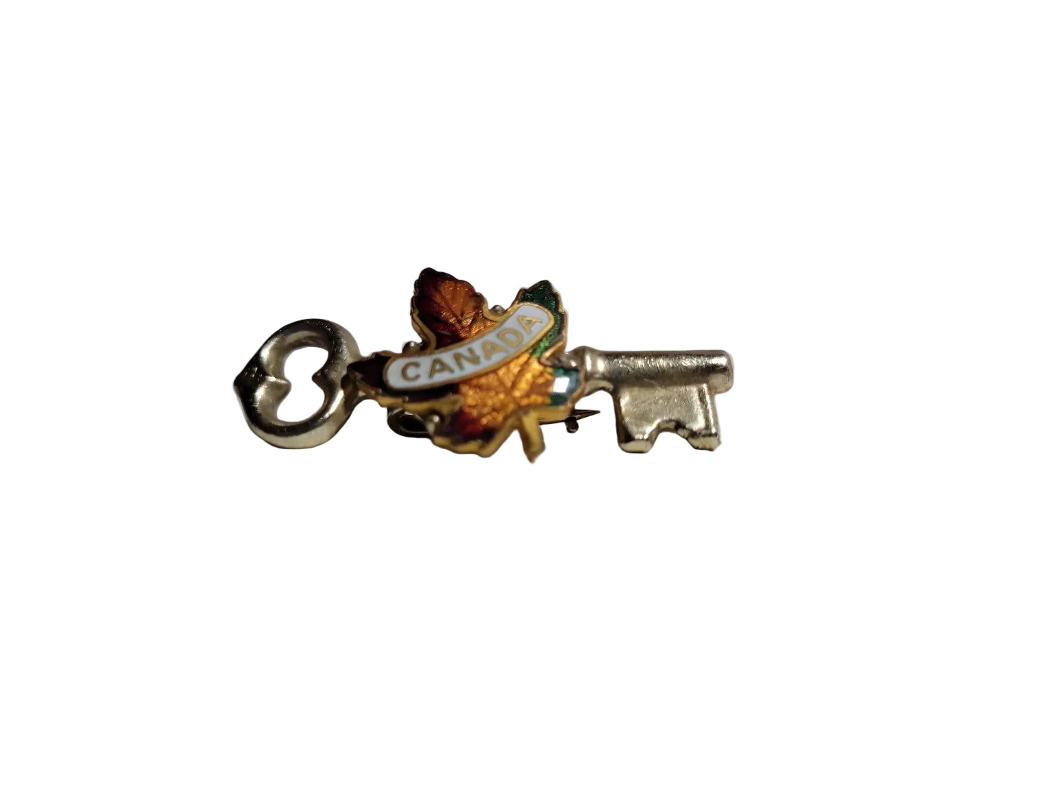 Vintage Canada Maple Leaf Key Brooch – Enamel Souvenir Pin