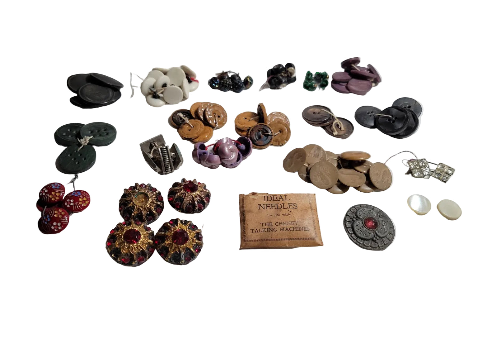 Vintage Assorted Button Collection with Cheney Needles Packet