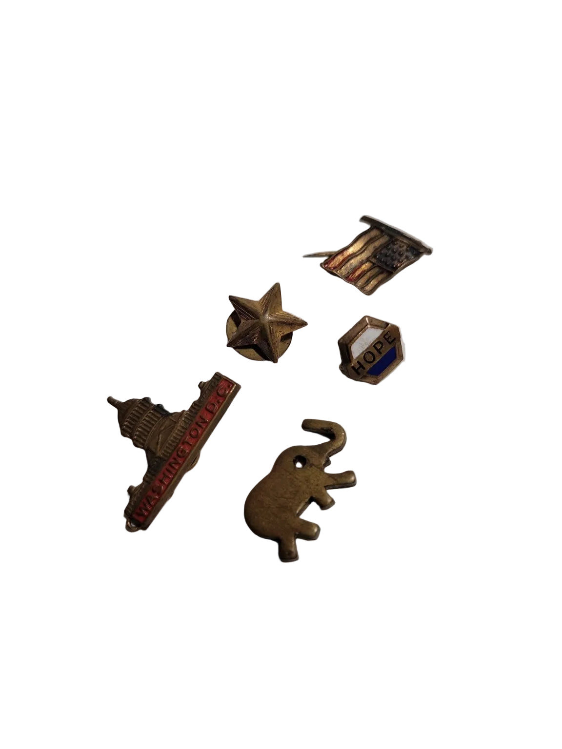 Vintage Political Pins & Brass Charm Smalls Lot