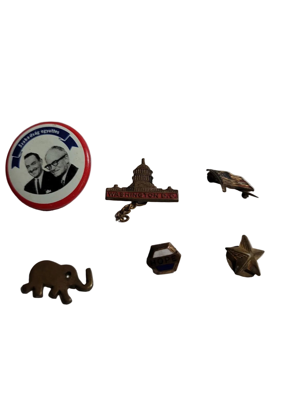 Vintage Political Pins & Brass Charm Smalls Lot