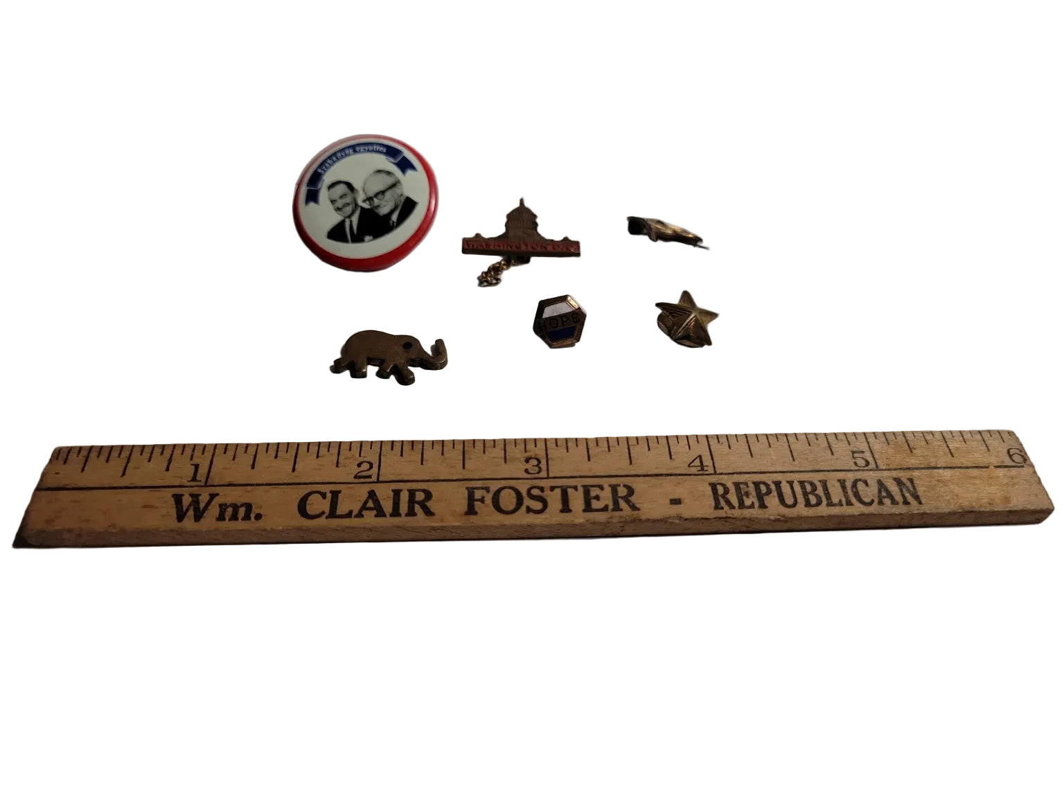 Vintage Political Pins & Brass Charm Smalls Lot