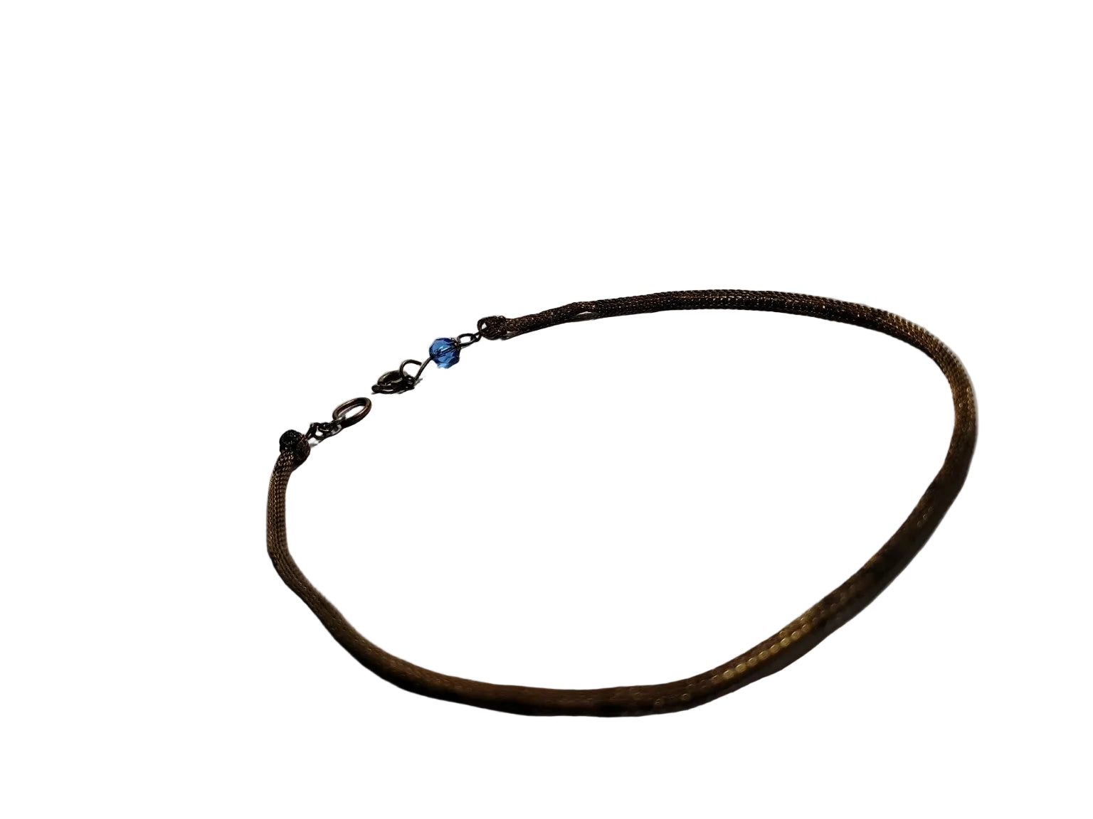 Vintage Gold-Tone Mesh Chain Necklace with Blue Bead Clasp Accent