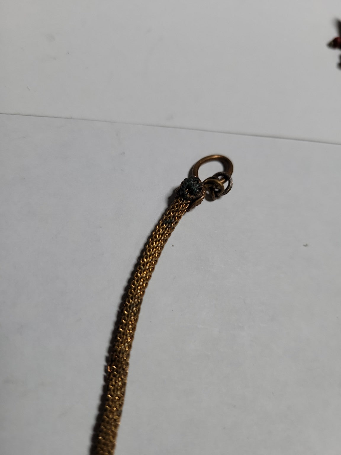 Vintage Gold-Tone Mesh Chain Necklace with Blue Bead Clasp Accent