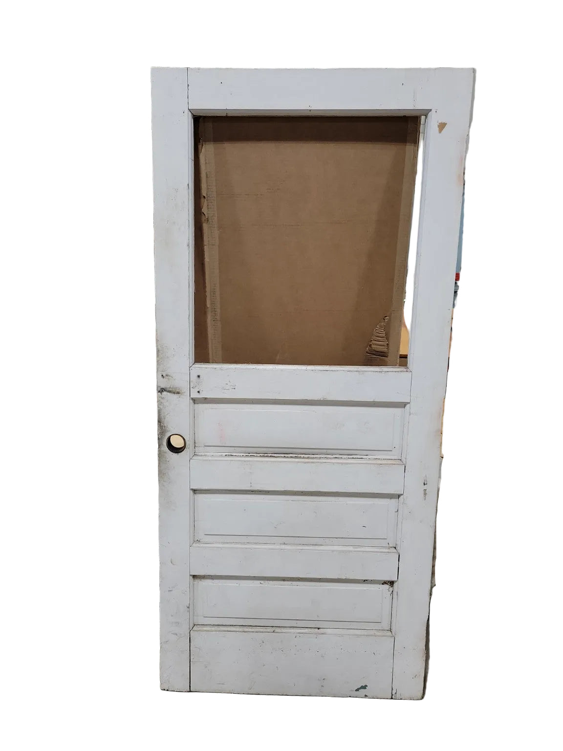 Antique Painted Wood Interior Door with Glass Panel Opening